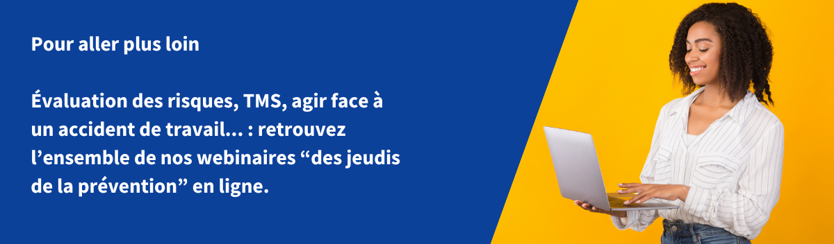 Visuel avec une femme devant un ordinateur et le message "Pour allez plus loin, retrouvez l'ensemble des webinaires des Jeudis de la Prévention en BFC" en ligne sur Youtube